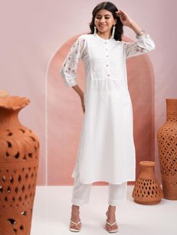 VISHUDH - Women White Floral Kurta with Pant (Set of 2)