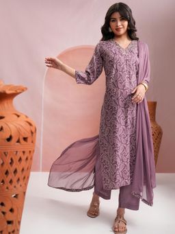 VISHUDH - Women Purple Paisley Kurta with Pant & Dupatta (Set of 3)