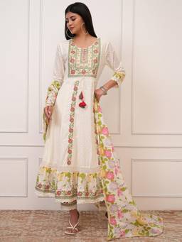 VISHUDH - Women Multi-Color Floral Anarkali Kurta with Pant & Dupatta (Set of 3)