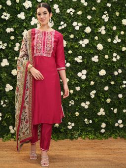 VISHUDH - Women Multi-Color Floral Kurta with Pant & Dupatta (Set of 3)