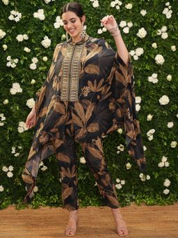 VISHUDH - Women Multi-Color Floral Kaftan Tunic with Pant (Set of 2)