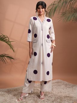 VISHUDH - Women Purple Polka Dots Kurta with Palazzo (Set of 2)