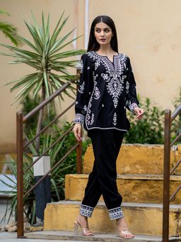 VISHUDH - Women Black Embroidered Co-ord (Set of 2)