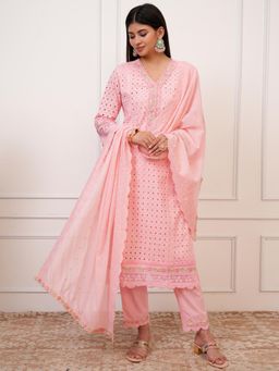 VISHUDH - Women Pink Embroidered Kurta with Pant & Dupatta (Set of 3)