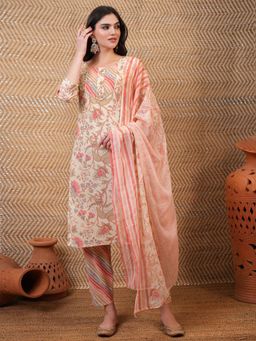 VISHUDH - Women Multi-Color Floral Kurta with Pant & Dupatta (Set of 3)