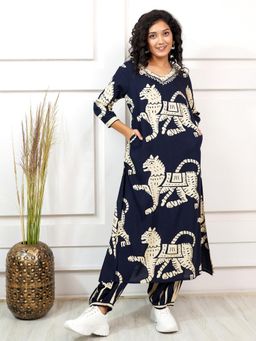 VISHUDH - Women Navy Blue Printed Co-ord (Set of 2)