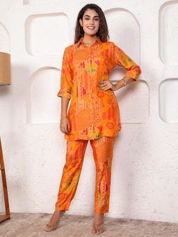 VISHUDH - Women Orange Printed Co-ord (Set of 2)