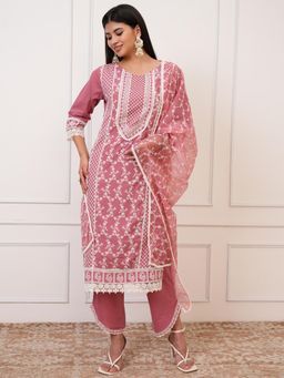 VISHUDH - Women Pink Embroidered Kurta with Pant & Dupatta (Set of 3)