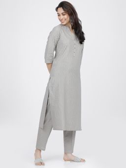 VISHUDH - Women Grey Stripes Co-ord (Set of 2)
