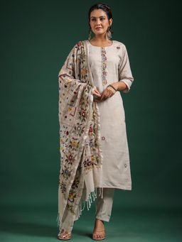 VISHUDH - Women Grey Embroidered Kurta with Pant & Dupatta (Set of 3)