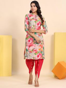 VISHUDH - Women Multi-Color Floral Kurta with Dhoti (Set of 2)