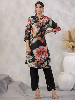VISHUDH - Women Black Floral Kurta with Pant (Set of 2)