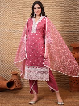VISHUDH - Women Pink Embroidered Kurta with Pant & Dupatta (Set of 3)