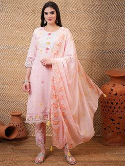 VISHUDH - Women Pink Embroidered Kurta with Pant & Dupatta (Set of 3)
