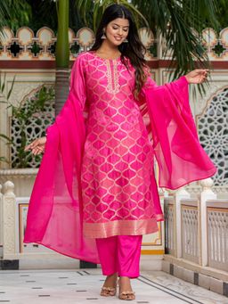 VISHUDH - Women Pink Woven Kurta with Pant & Dupatta (Set of 3)