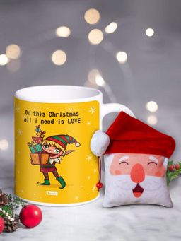 Indigifts - Christmas Decoration Items for Gift Ceramic Mug and Reversible Santa Soft Toy