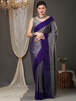 Akhilam - Women's Aura Silk Grey Woven Design Designer Saree with Unstitched Blouse
