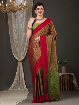 Akhilam - Women's Aura Silk Maroon Woven Design Designer Saree with Unstitched Blouse