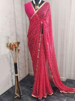 Akhilam - Women's Chiffon Pink Printed Celebrity Saree with Unstitched Blouse