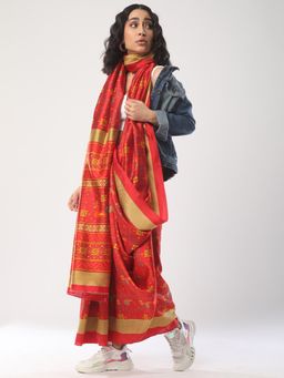Akhilam - Women's Art Silk Red Printed Design Designer Saree with Unstitched Blouse
