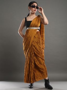 Akhilam - Women's Georgette Mustard Solid Designer Saree with Unstitched Blouse