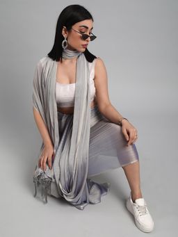 Akhilam - Women's Poly Georgette Grey Woven Designer Saree with Unstitched Blouse