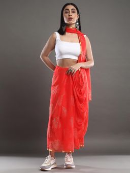 Akhilam - Women's Chiffon Coral Embellished Designer Saree with Unstitched Blouse