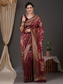 Akhilam - Women's Silk Blend Maroon Woven Design Celebrity Saree with Unstitched Blouse