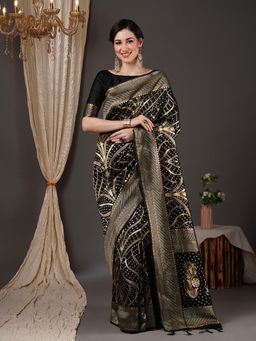 Akhilam - Women's Silk Blend Black Woven Design Celebrity Saree with Unstitched Blouse