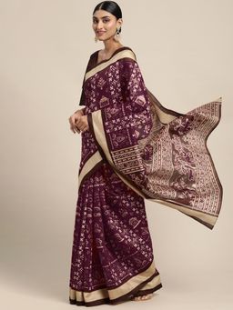 Akhilam - Women's Bhagalpuri Silk Purple Printed Designer Saree with Unstitched Blouse