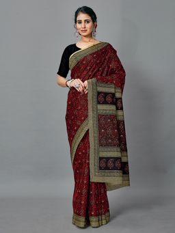 Akhilam - Women's Bhagalpuri Silk Maroon Printed Celebrity Saree with Unstitched Blouse