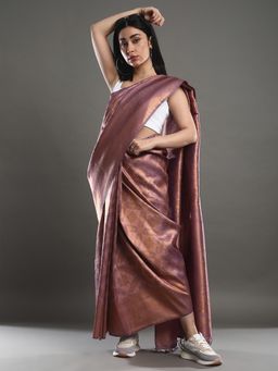 Akhilam - Women's Silk Blend Mauve Woven Design Handloom Saree with Unstitched Blouse