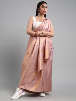 Akhilam - Women's Silk Blend Lavender Woven Design Designer Saree with Unstitched Blouse