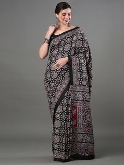 Akhilam - Women's Dola Silk Black Digital Print Designer Saree with Unstitched Blouse