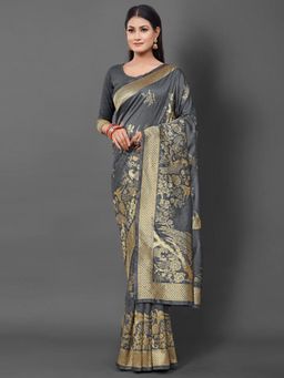 Akhilam - Women's Cotton Silk Grey Woven Design Designer Saree with Unstitched Blouse