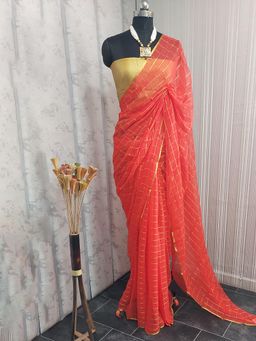 Akhilam - Women's Chiffon Orange Woven Celebrity Saree with Unstitched Blouse