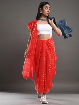 Akhilam - Women's Chiffon Red Solid Designer Saree with Unstitched Blouse