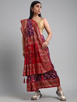 Akhilam - Women's Silk Blend Purple Woven Design Designer Saree with Unstitched Blouse