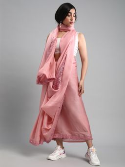 Akhilam - Women's Silk Blend Pink Embroidered Designer Saree with Unstitched Blouse