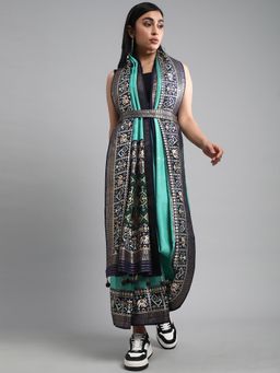 Akhilam - Women's Silk Blend Sea Green Woven Design Designer Saree with Unstitched Blouse