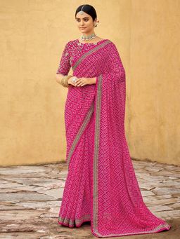 Akhilam - Women's Georgette Pink Zari Embroidered Designer Saree with Unstitched Blouse
