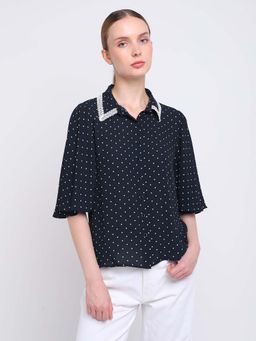 Cover Story - Navy Blue Polka Dots Shirt