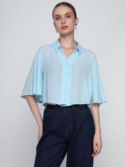 Cover Story - Light Blue Crop Shirt