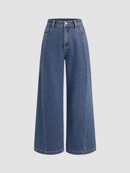 Cider - Denim High Waist Solid Wide Leg Jeans