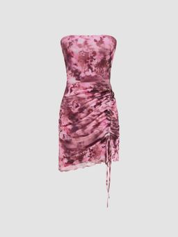 Cider - Mesh Drawstring Tube Mini Dress