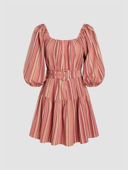 Cider - Boat Neck Stripe Buckle Mini Dress