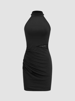 Cider - Woven Halter Ruched Mini Dress