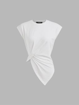 Cider - Asymmetrical Hem Short Sleeve Top