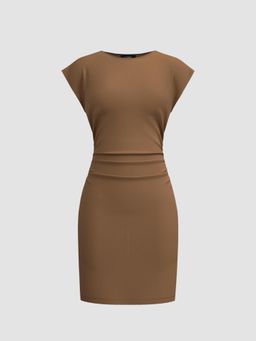 Cider - French Riviera Vacation Boat Neck Ruched Solid Mini Dress