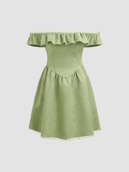 Cider - Off-Shoulder Ruffle Trim Corset Mini Dress